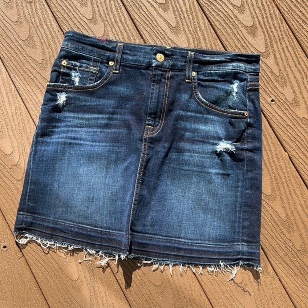 7 for all mankind like new raw hem distressed jeans mini skirt